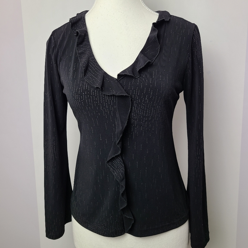 I.N. Studio San Francisco vintage y2k ruffled long sleeve blouse Sz S (PTP 16")